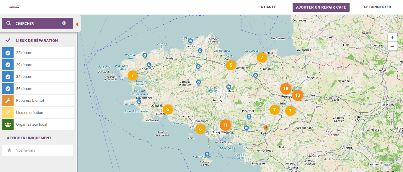 La carte des repair cafés de Bretagne est en ligne !