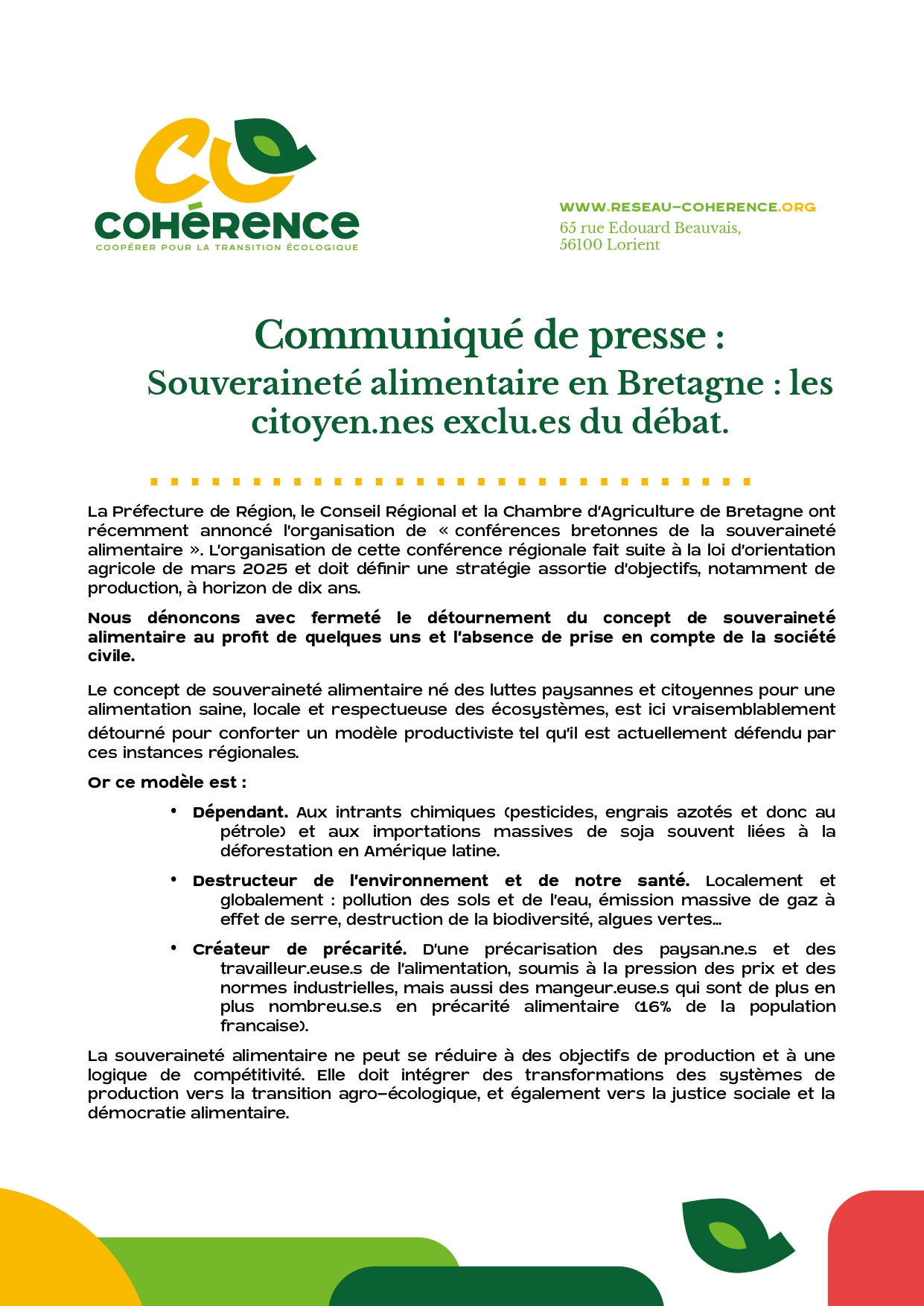 Souveraineté alimentaire en Bretagne : les citoyen.nes exclu.es du débat.